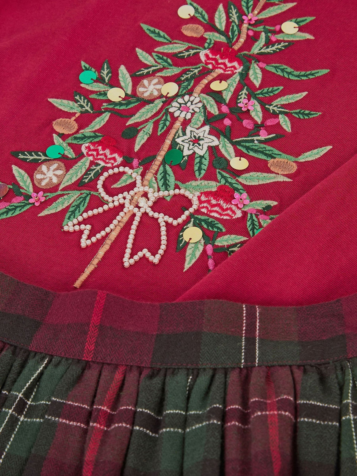 Monsoon Red Christmas Tree Top & Tartan Skort Set - image 4