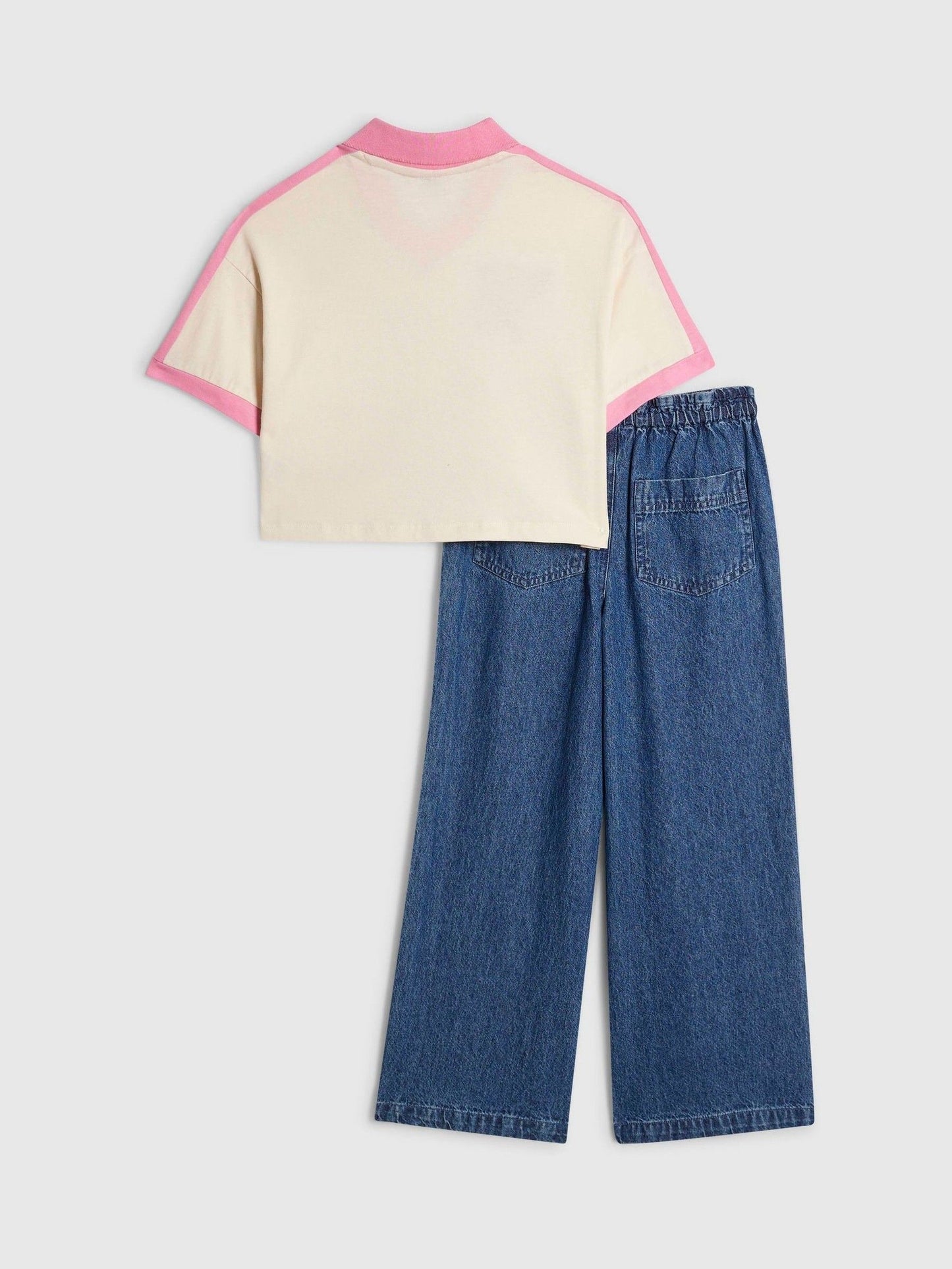 Dsiney Kidz - River Island Blue Polo T-Shirt & Wide Leg Jeans Set image 2