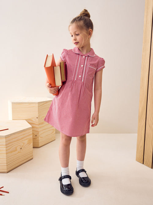 Dsiney Kidz - Red Cotton Rich Button Front Lace Gingham School Dress (3-14yrs) image 1