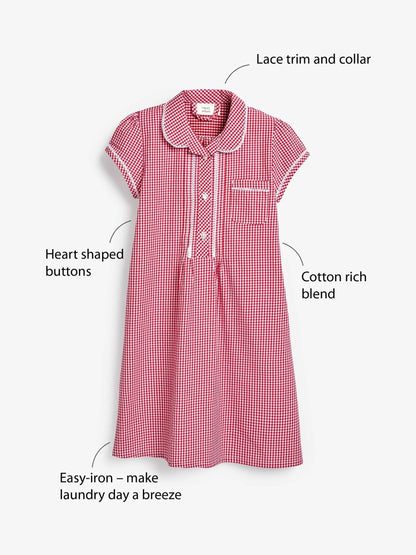 Red Cotton Rich Button Front Lace Gingham School Dress (3-14yrs) image 3