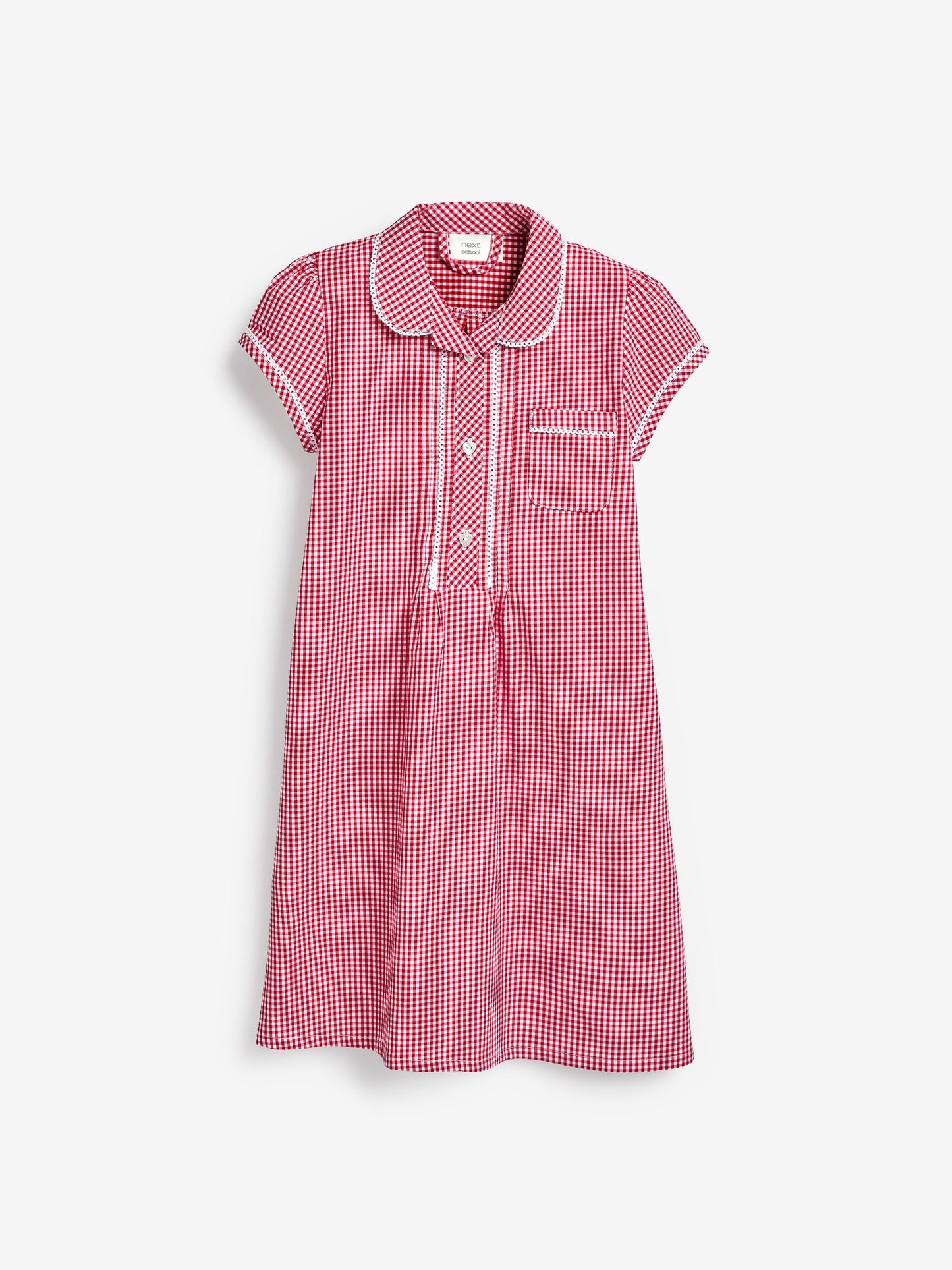 Red Cotton Rich Button Front Lace Gingham School Dress (3-14yrs) image 5