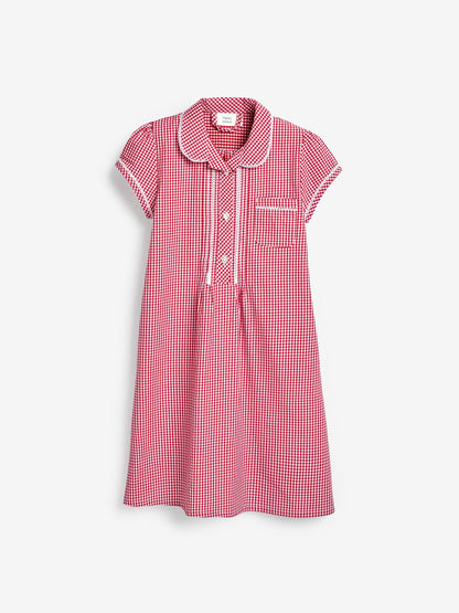 Red Cotton Rich Button Front Lace Gingham School Dress (3-14yrs) image 5