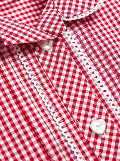 Red Cotton Rich Button Front Lace Gingham School Dress (3-14yrs) image 7