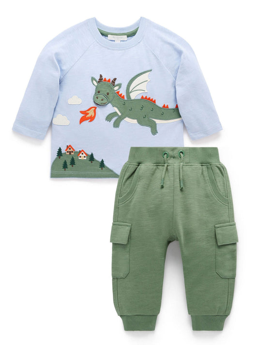 Dsiney Kidz - Purebaby Blue Dragon Longsleeve Tee & Cargo Pant Set image 1