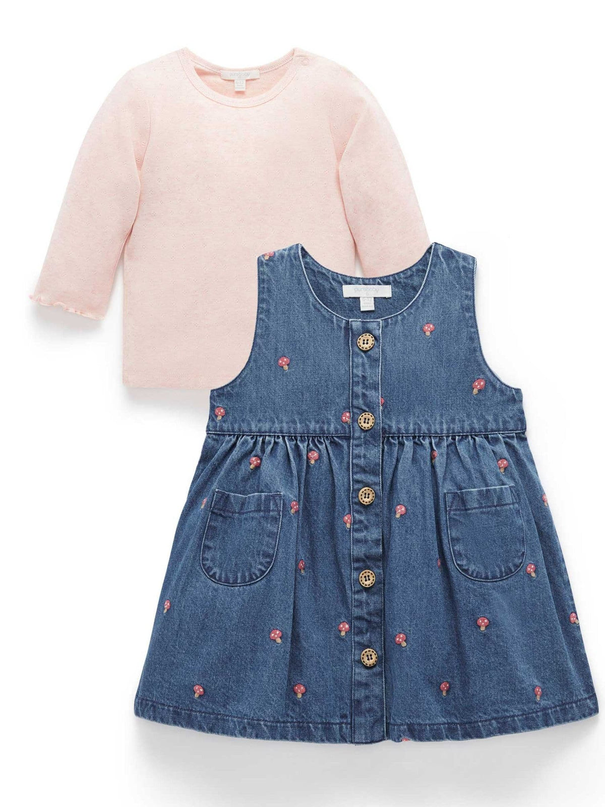 Dsiney Kidz - Purebaby Pink Toadstool Embroidered Top& Dress Set image 1