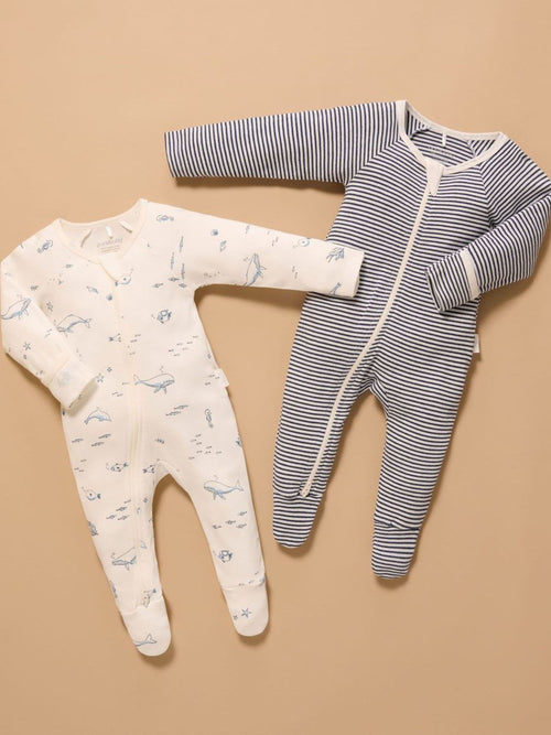 Purebaby Light Blue Zip Baby Sleepsuits 2 Pack image 1