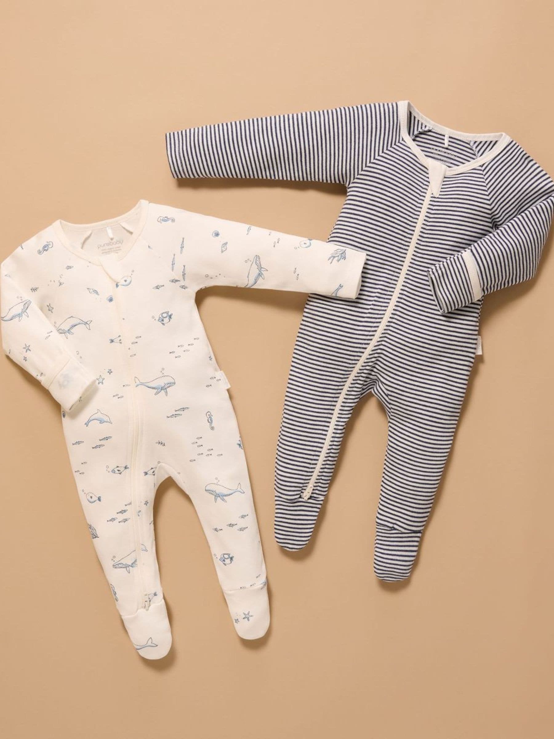 Purebaby Light Blue Zip Baby Sleepsuits 2 Pack image 1
