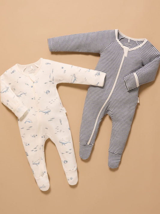 Purebaby Light Blue Zip Baby Sleepsuits 2 Pack image 1