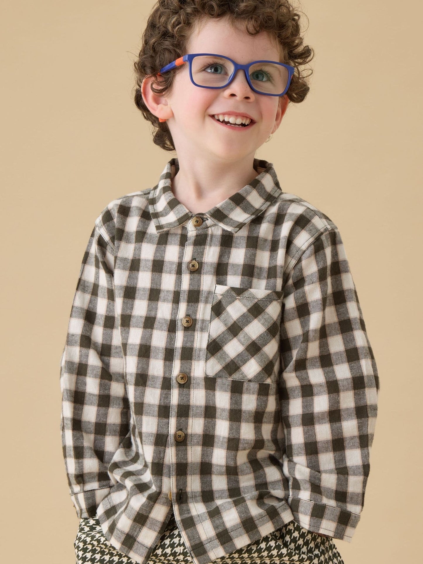 Dsiney Kidz - KIDLY by MORI Green Khaki Check Soft Cotton Button Down Shirt image 1