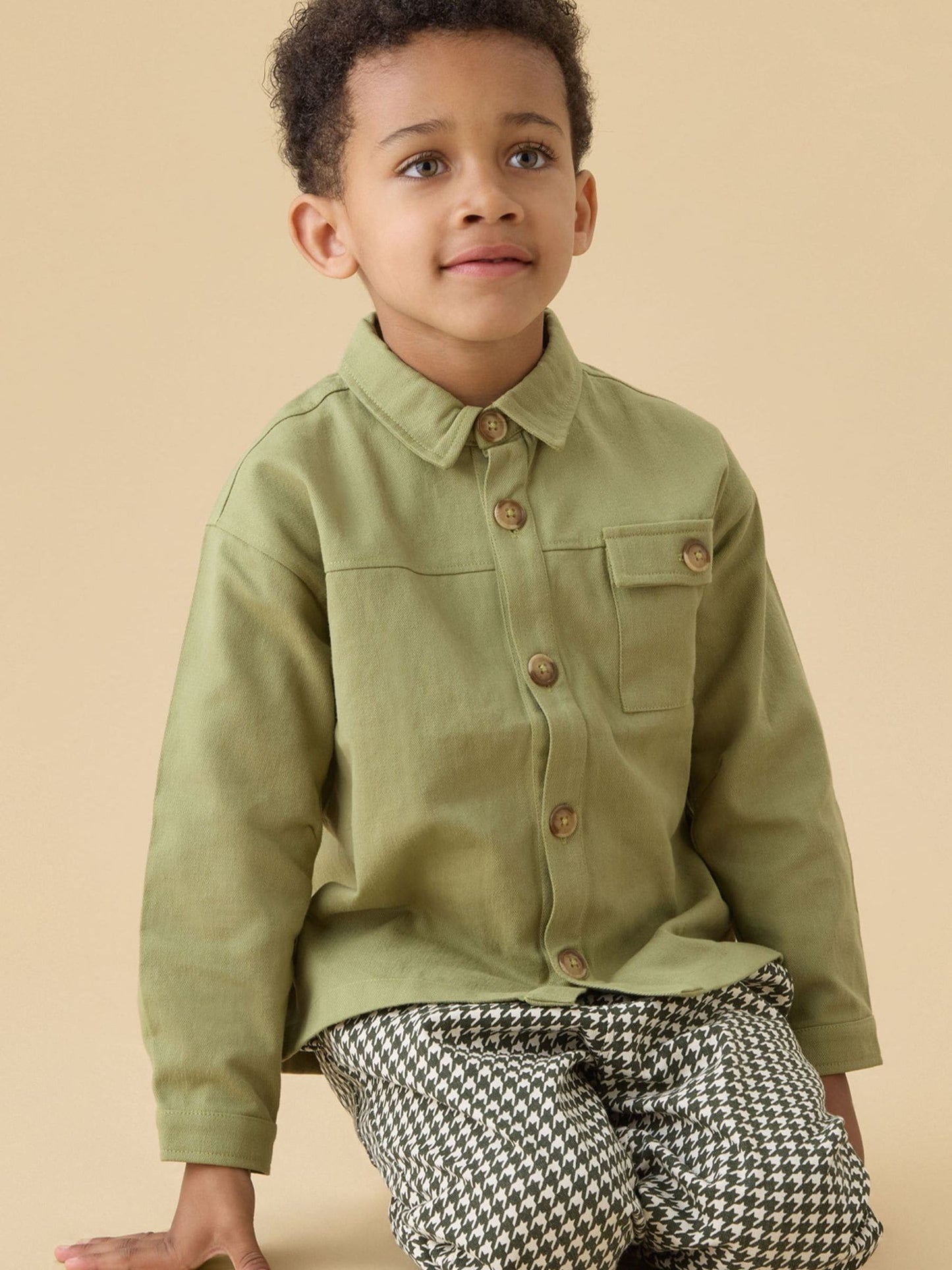 Dsiney Kidz - KIDLY by MORI Green Sage Soft Twill Button Down Overshirt image 1