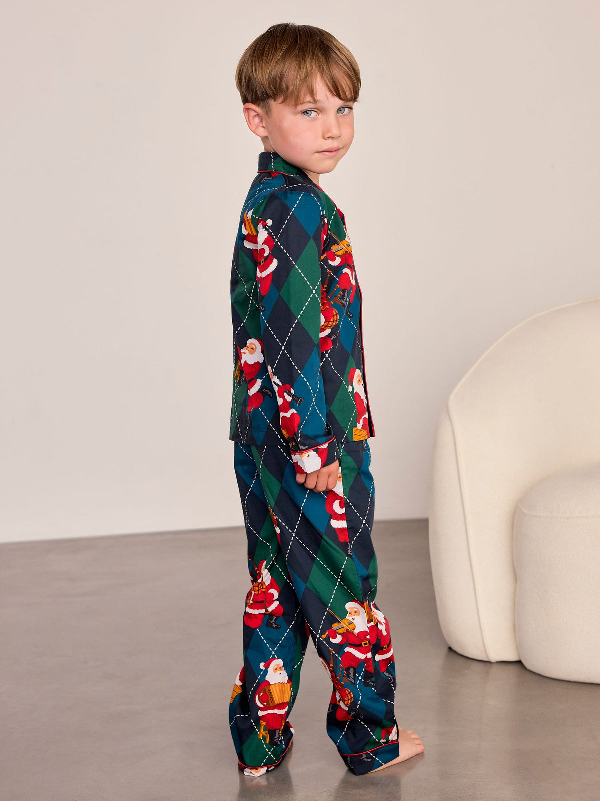 Chelsea Peers Blue Kids Cotton Argyle Musical Santa Print Long Pyjamas Set - image 2