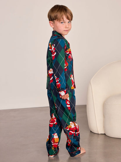 Chelsea Peers Blue Kids Cotton Argyle Musical Santa Print Long Pyjamas Set - image 2