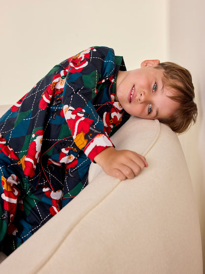 Chelsea Peers Blue Kids Cotton Argyle Musical Santa Print Long Pyjamas Set - image 3