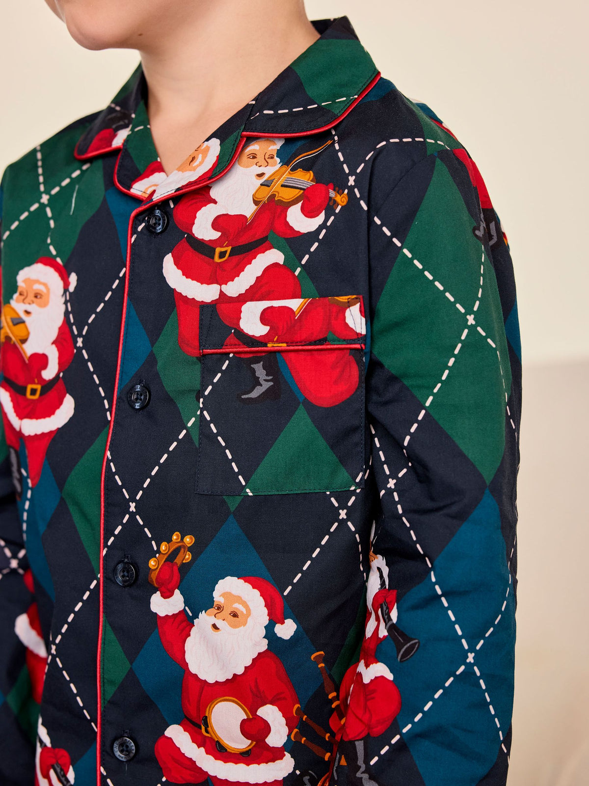 Chelsea Peers Blue Kids Cotton Argyle Musical Santa Print Long Pyjamas Set - image 4