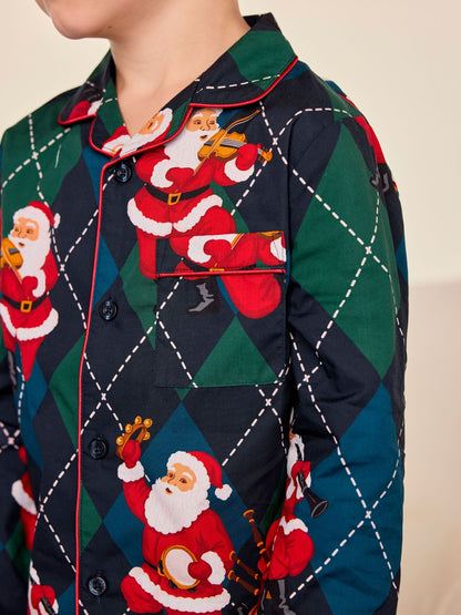 Chelsea Peers Blue Kids Cotton Argyle Musical Santa Print Long Pyjamas Set - image 4