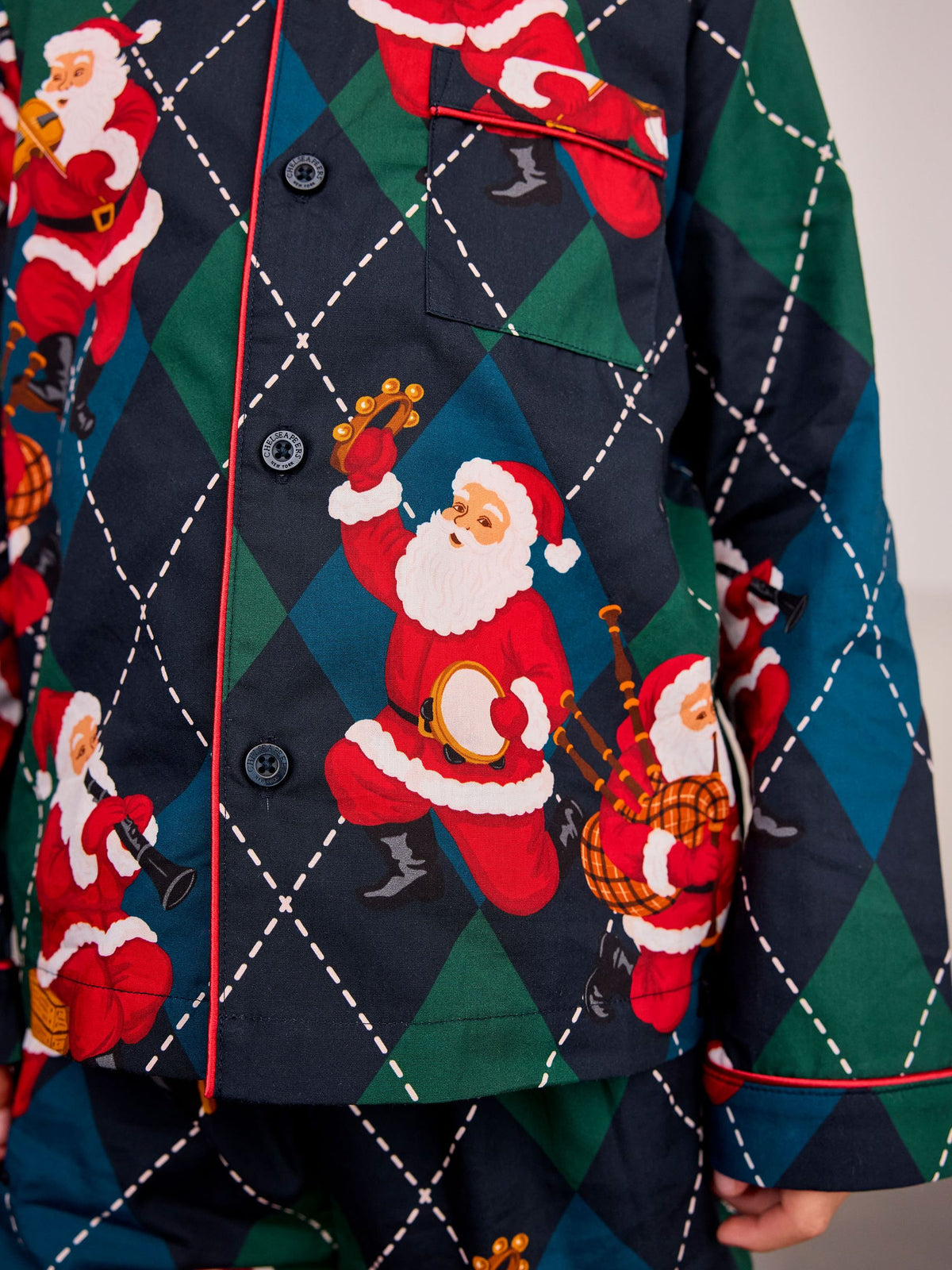 Chelsea Peers Blue Kids Cotton Argyle Musical Santa Print Long Pyjamas Set - image 5
