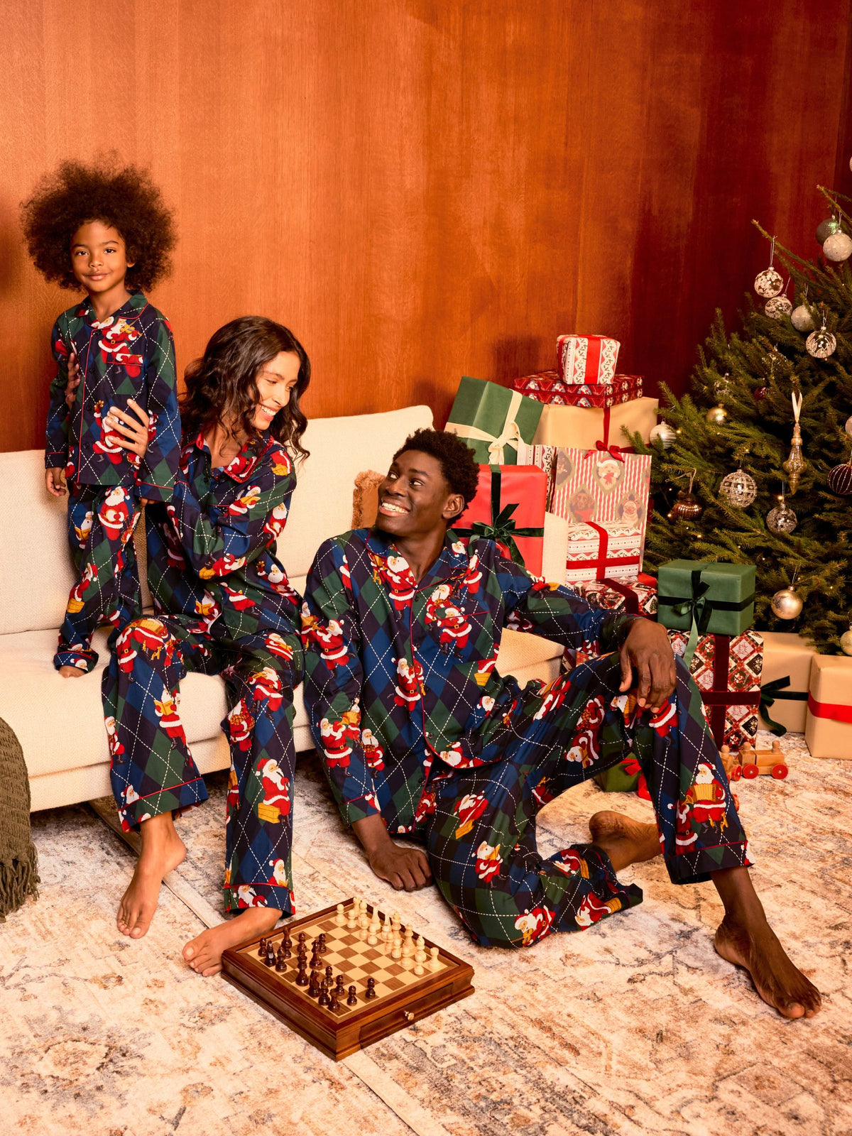 Chelsea Peers Blue Kids Cotton Argyle Musical Santa Print Long Pyjamas Set - image 6