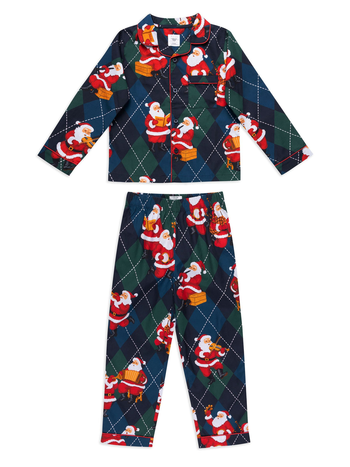 Chelsea Peers Blue Kids Cotton Argyle Musical Santa Print Long Pyjamas Set - image 7