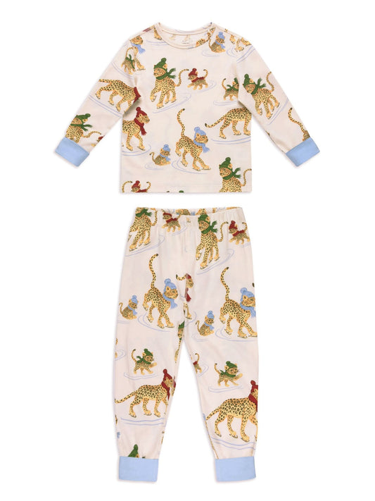 Chelsea Peers Natural Kids Cotton Ice Skating Leopards Print Long Pyjamas Set - image 1