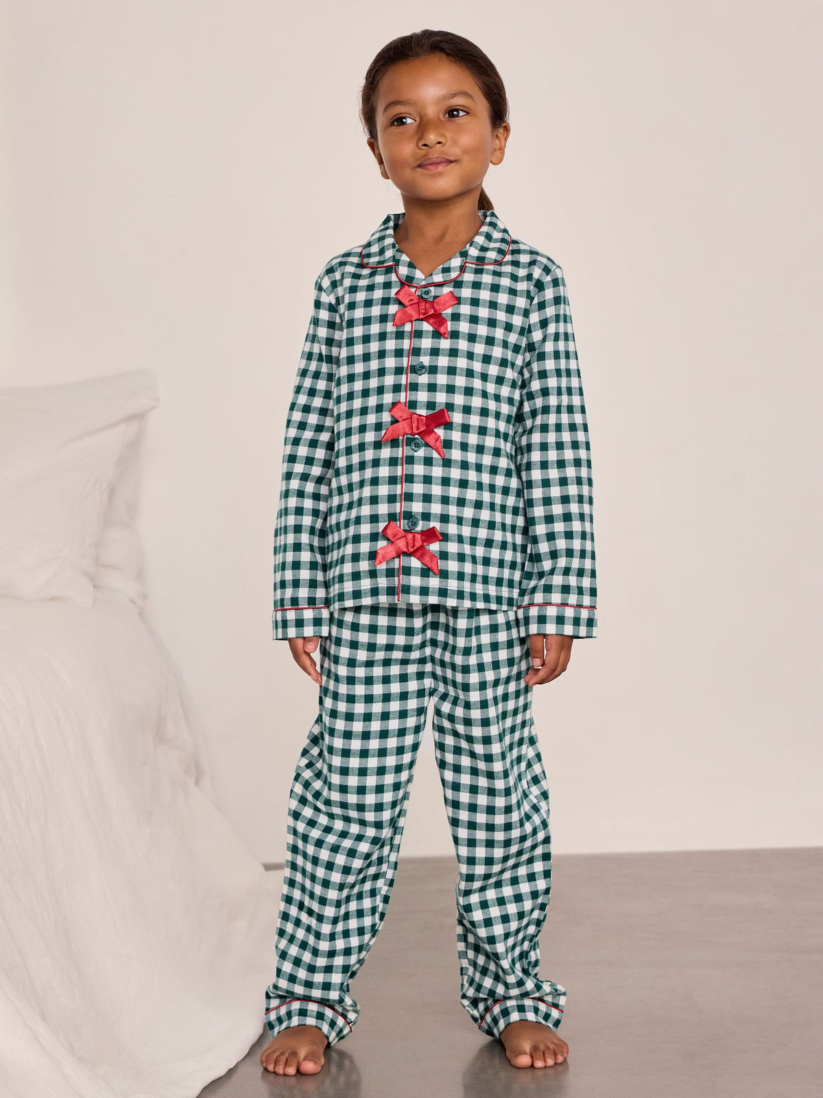 Chelsea Peers Green Kids Cotton Gingham Long Pyjamas Set - image 1