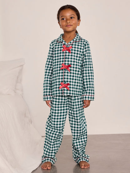 Chelsea Peers Green Kids Cotton Gingham Long Pyjamas Set - image 1
