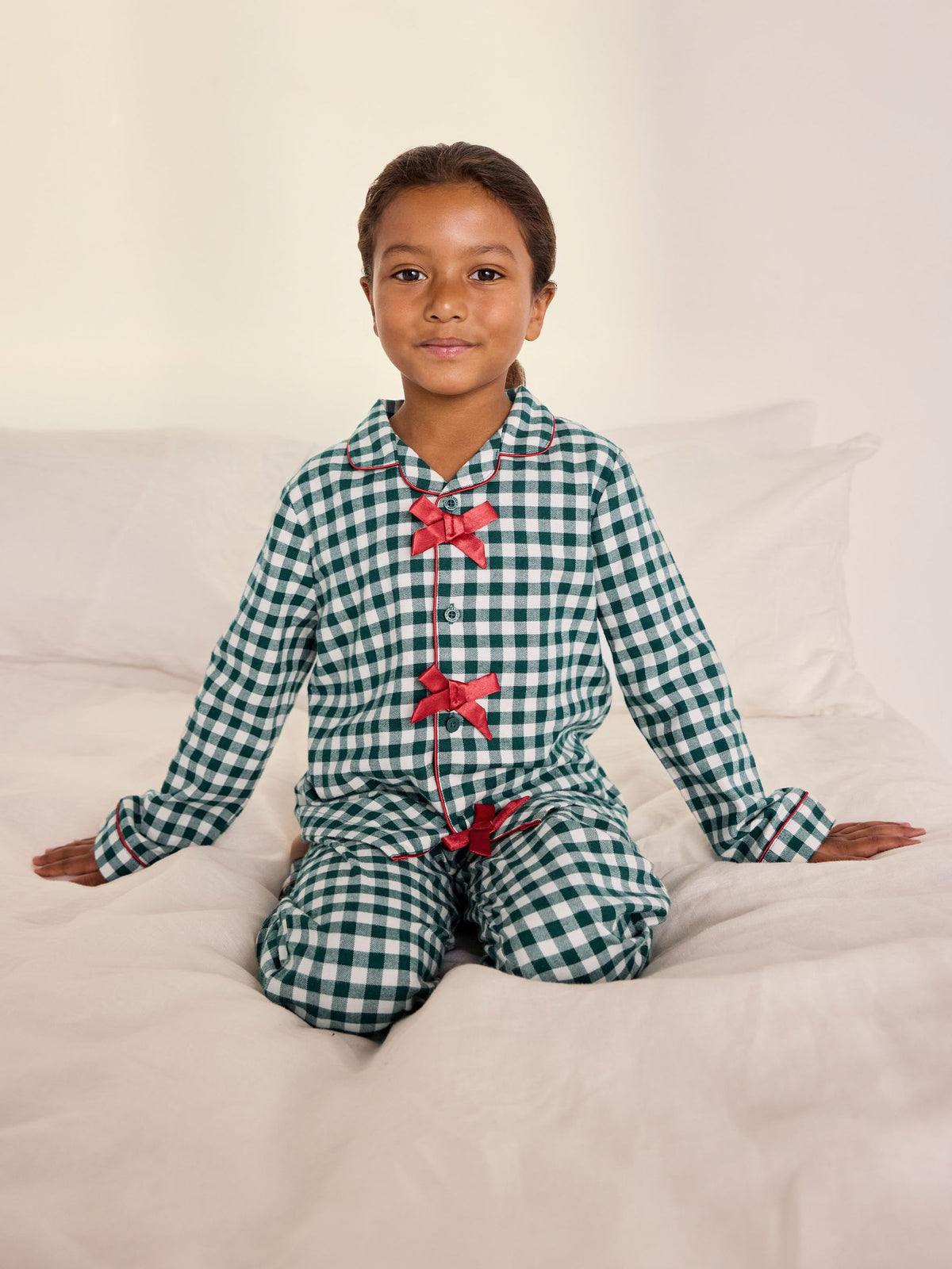 Chelsea Peers Green Kids Cotton Gingham Long Pyjamas Set - image 2