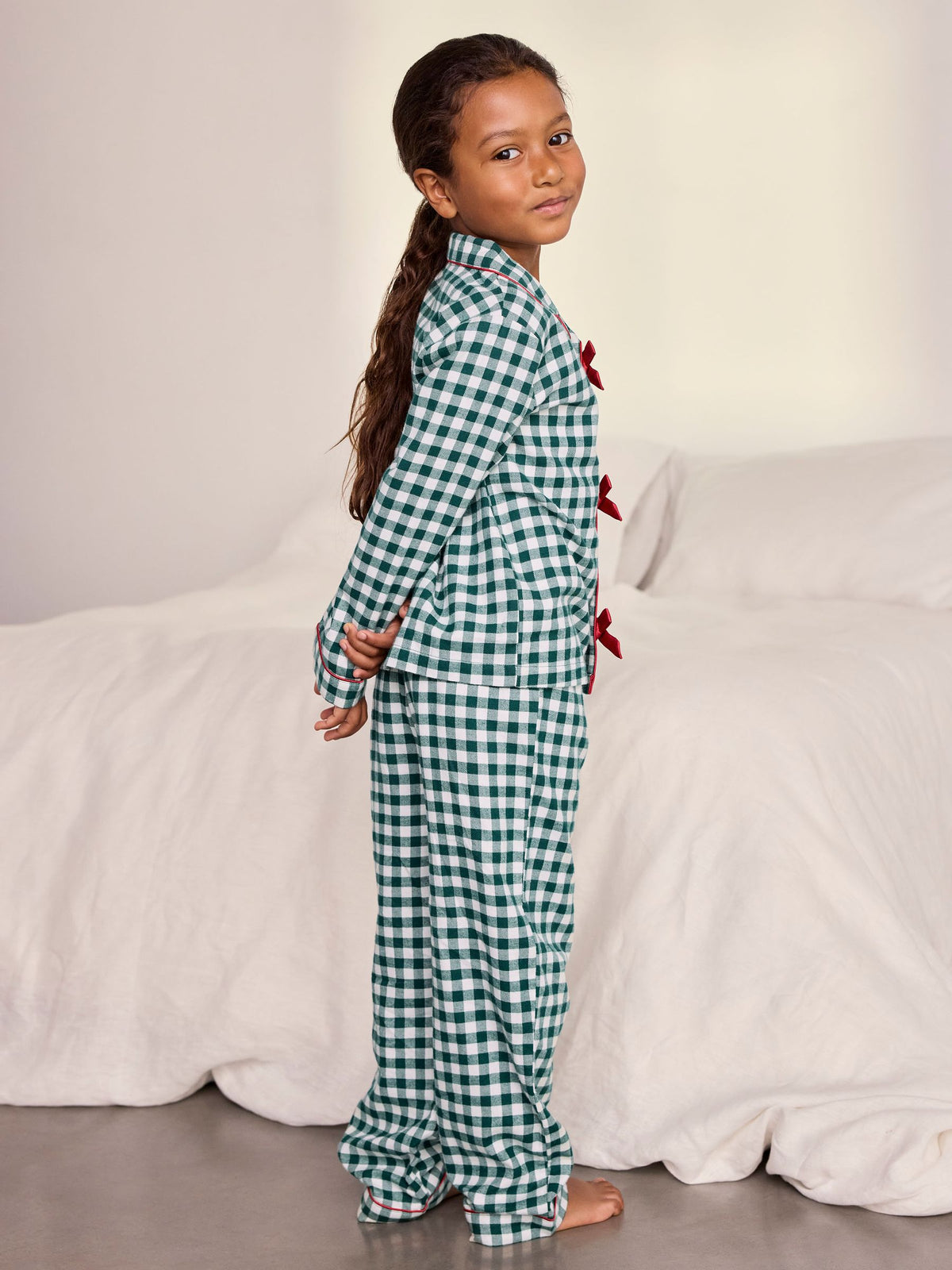 Chelsea Peers Green Kids Cotton Gingham Long Pyjamas Set - image 3