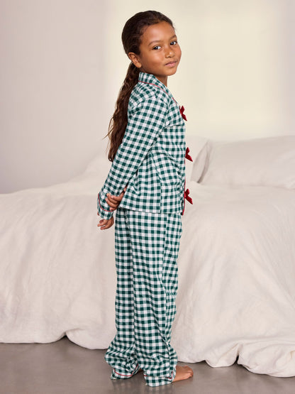 Chelsea Peers Green Kids Cotton Gingham Long Pyjamas Set - image 3