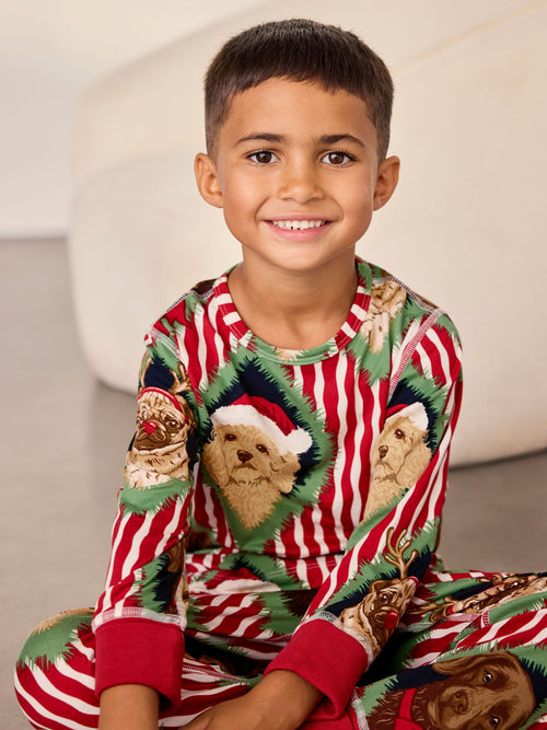 Chelsea Peers Red Kids Christmas Chip & Friends Stripe Print Long Pyjamas Set - image 1