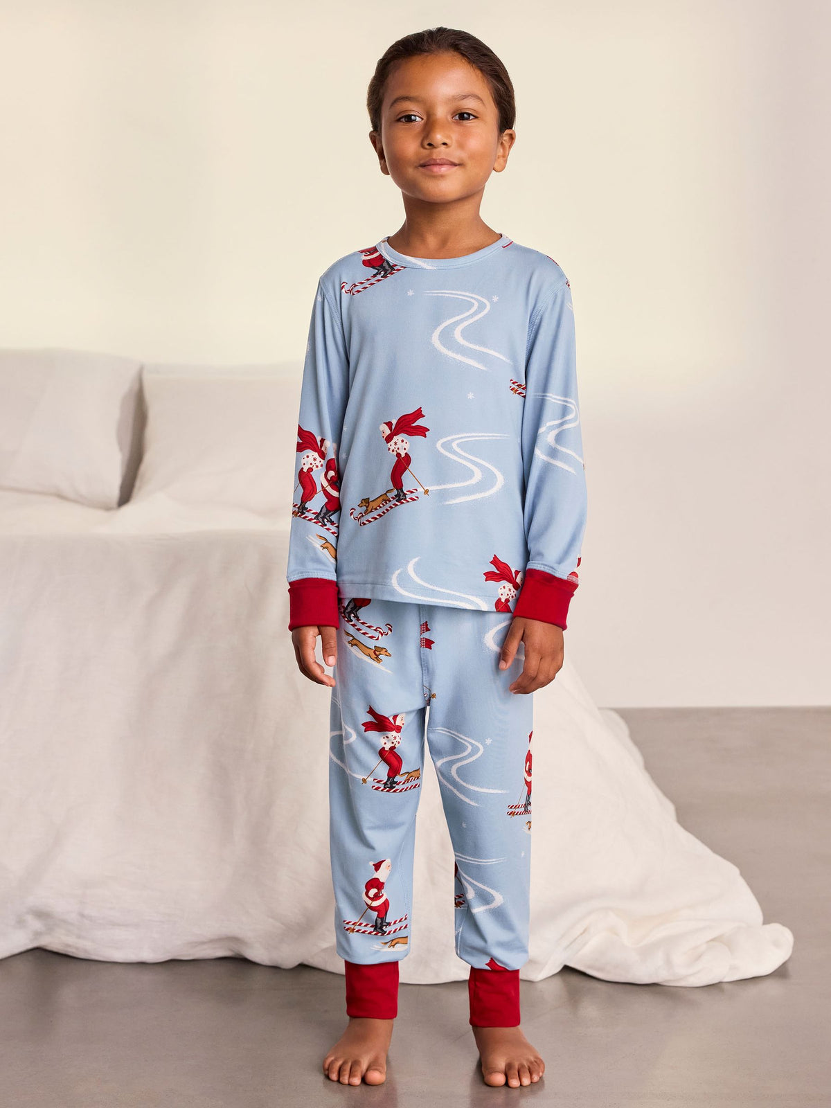 Chelsea Peers Blue Kids Skiing Santa Print Long Pyjamas Set - image 1