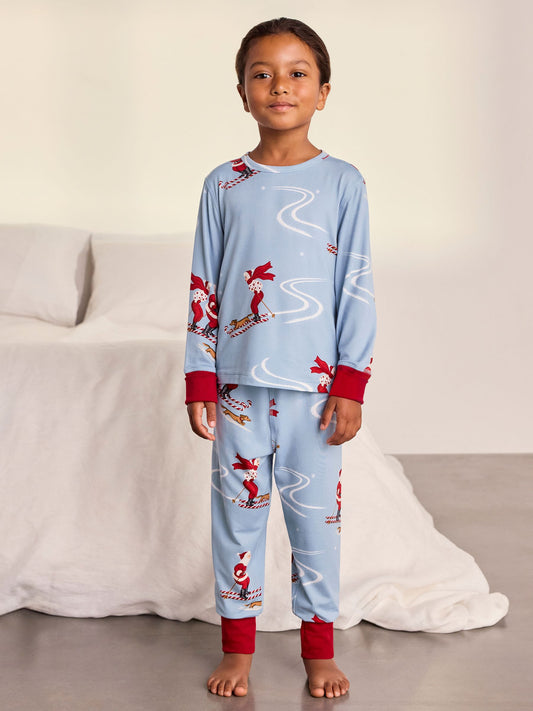 Chelsea Peers Blue Kids Skiing Santa Print Long Pyjamas Set - image 1