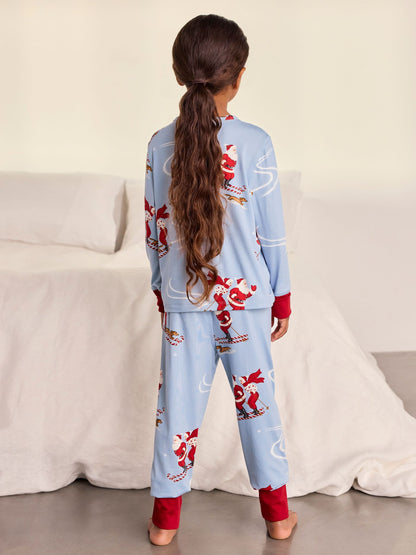 Chelsea Peers Blue Kids Skiing Santa Print Long Pyjamas Set - image 2