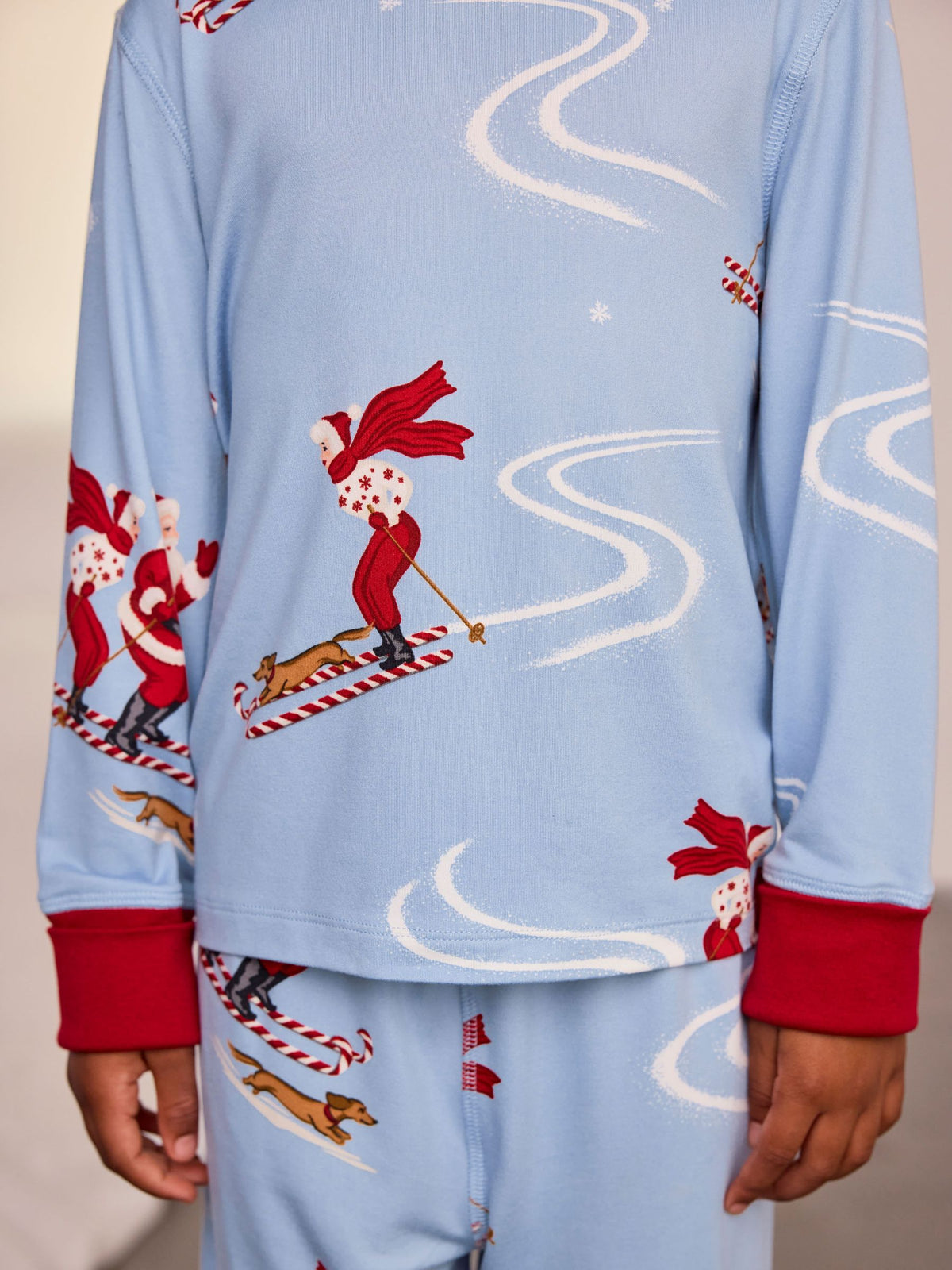 Chelsea Peers Blue Kids Skiing Santa Print Long Pyjamas Set - image 3