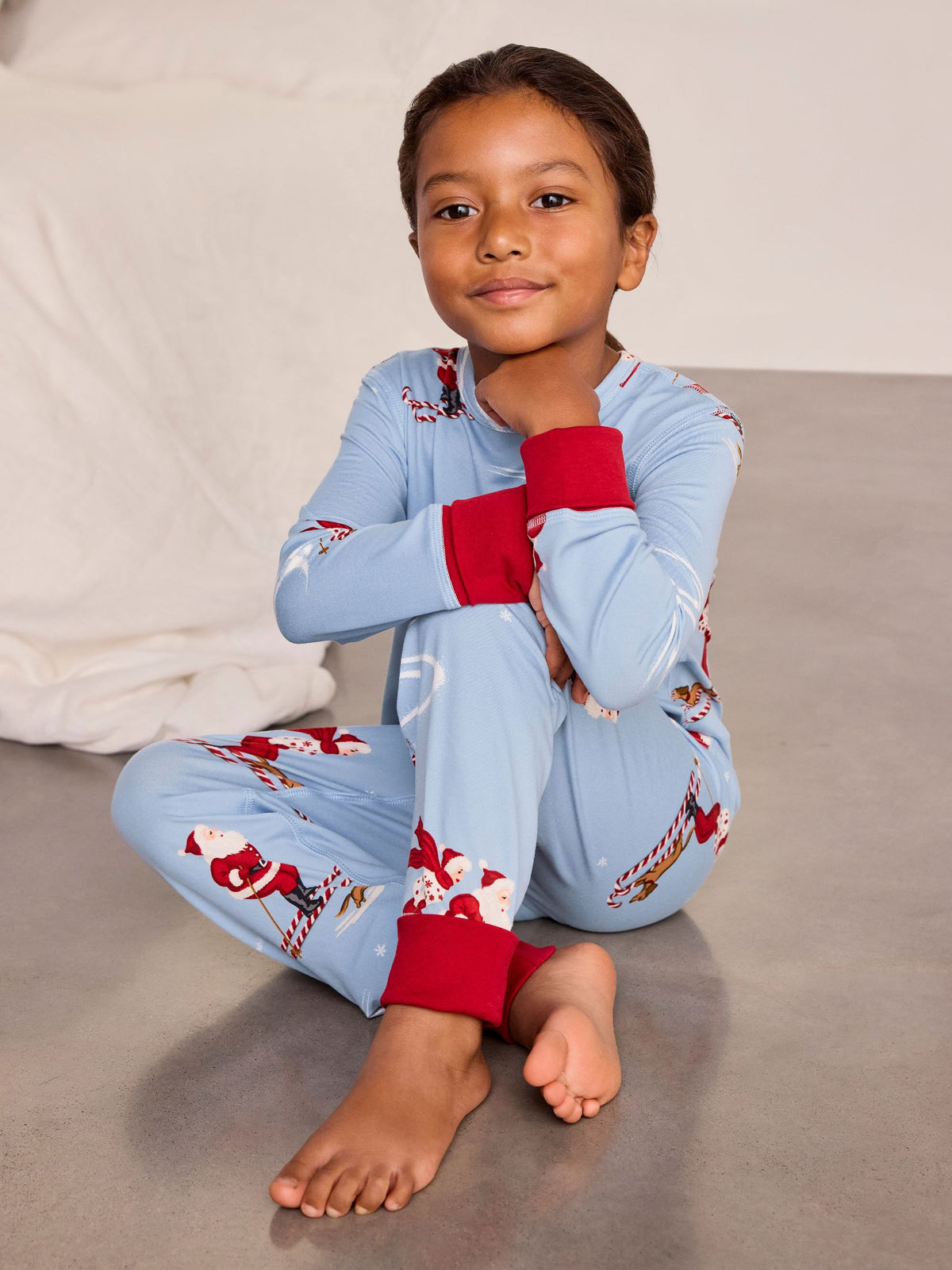 Chelsea Peers Blue Kids Skiing Santa Print Long Pyjamas Set - image 5