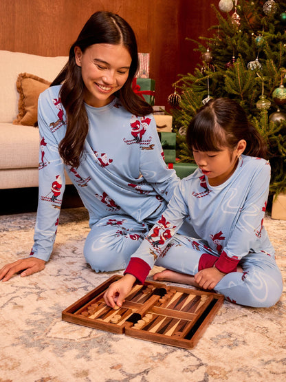 Chelsea Peers Blue Kids Skiing Santa Print Long Pyjamas Set - image 6