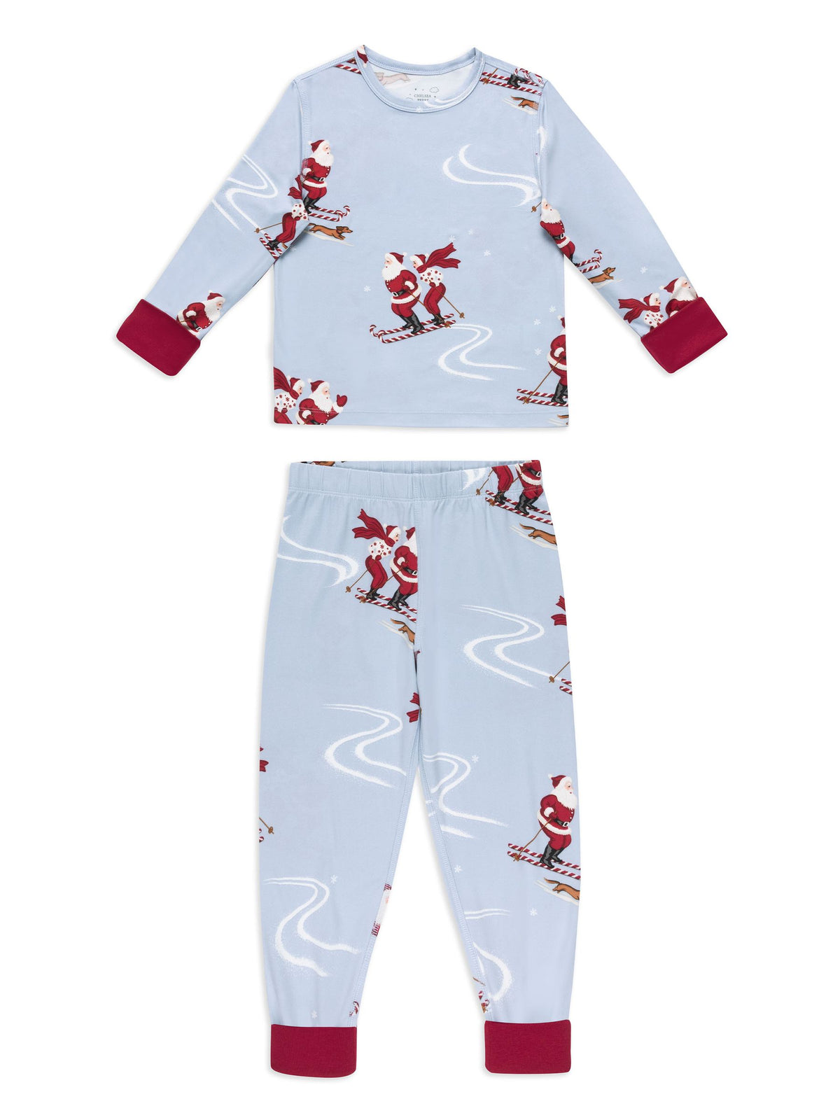 Chelsea Peers Blue Kids Skiing Santa Print Long Pyjamas Set - image 7