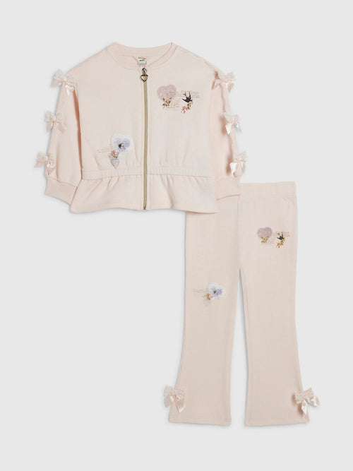 Dsiney Kidz - River Island Pink Poetcore Bow Zip Thru Jacket & Joggers Set image 1