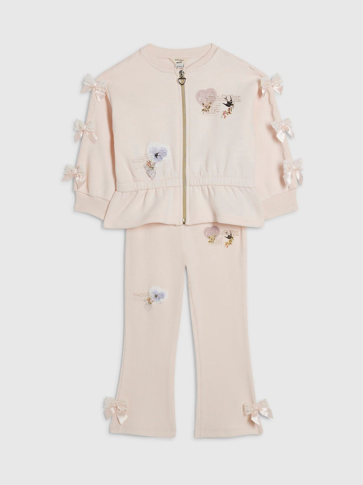 Dsiney Kidz - River Island Pink Poetcore Bow Zip Thru Jacket & Joggers Set image 3