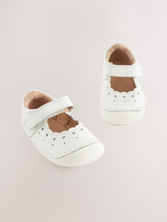 White Leather Standard Fit (F) Crawler Mary Jane Shoes image 1