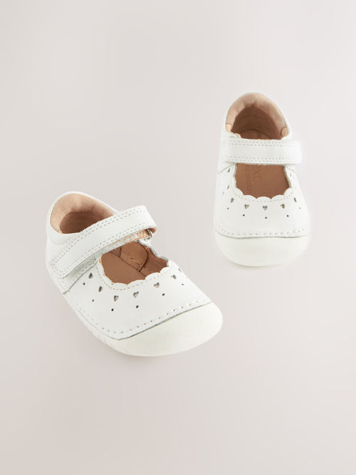 Dsiney Kidz - White Leather Standard Fit (F) Crawler Mary Jane Shoes image 1