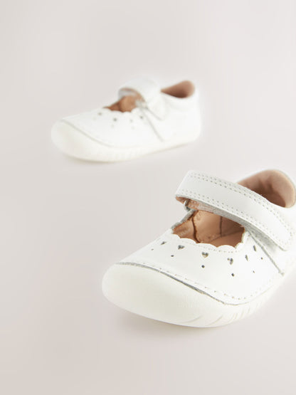 White Leather Standard Fit (F) Crawler Mary Jane Shoes image 3