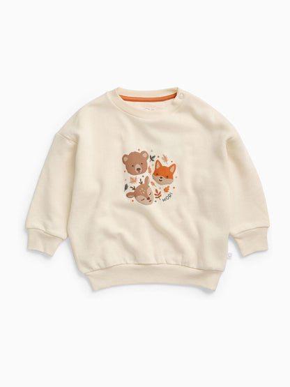 Dsiney Kidz - MORI Cream Supersoft Woodland Placement Print Sweatshirt image 2