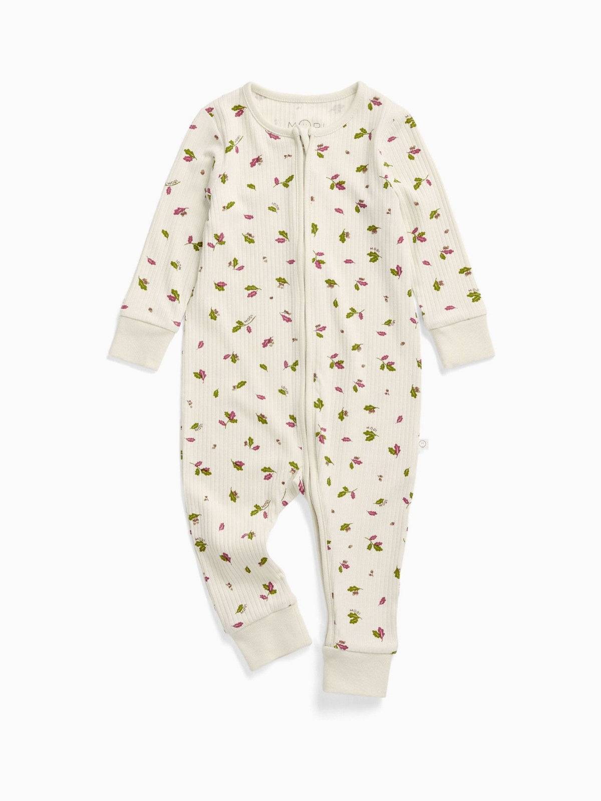 Dsiney Kidz - MORI Cream Supersoft Autumn Leaves Ribbed Two Way Zip Up Sleepsuit image 2