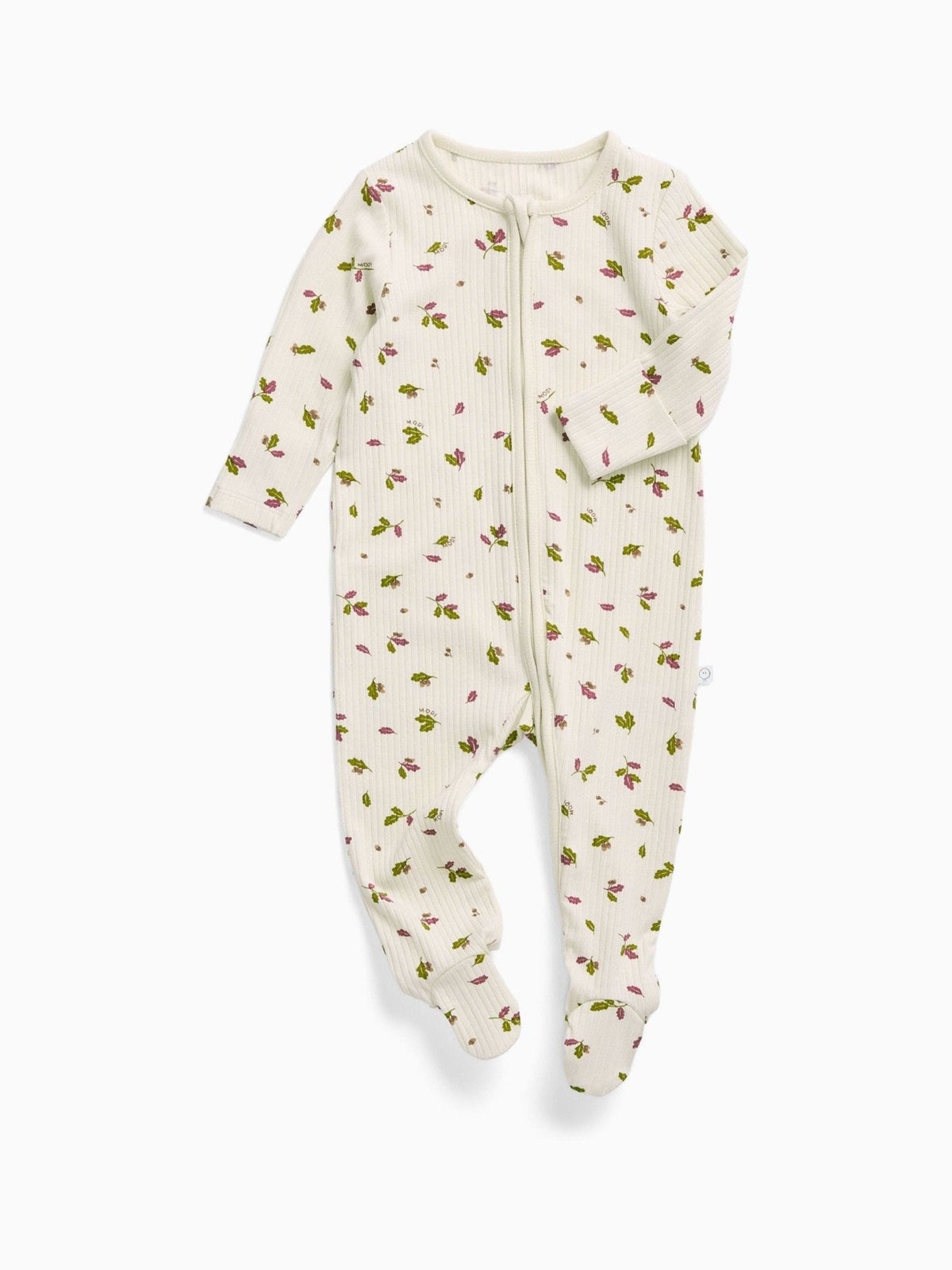 Dsiney Kidz - MORI Cream Supersoft Autumn Leaves Ribbed Two Way Zip Up Sleepsuit image 3