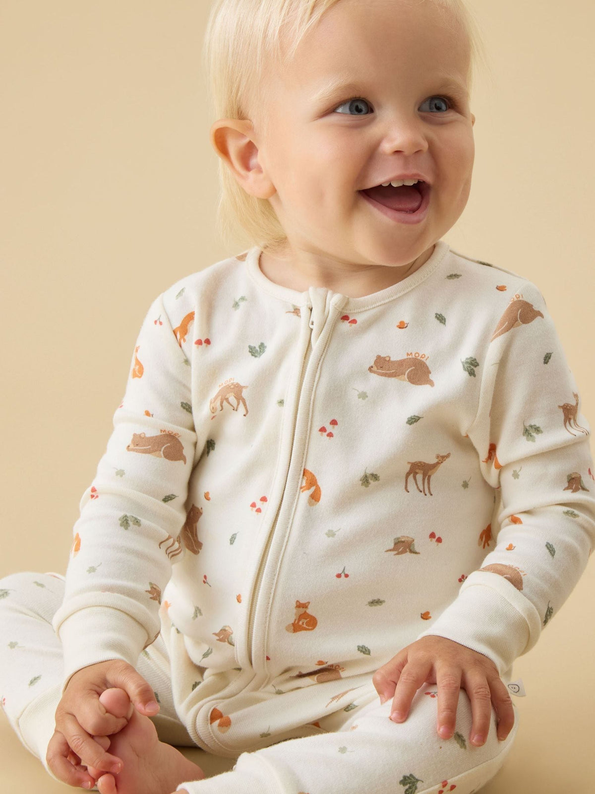 Dsiney Kidz - MORI Cream Supersoft Woodland Two Way Zip-Up Sleepsuit image 1