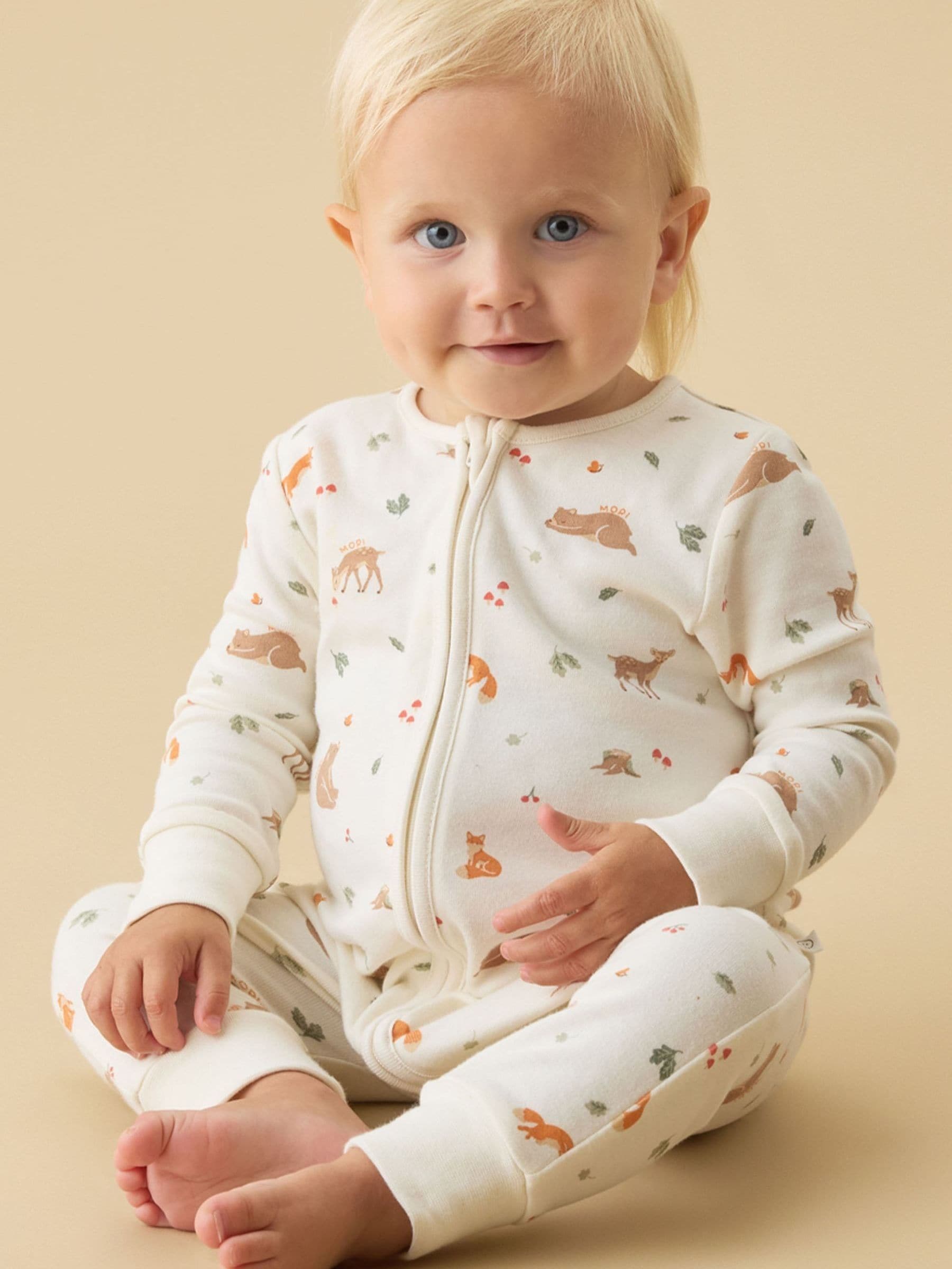Dsiney Kidz - MORI Cream Supersoft Woodland Two Way Zip-Up Sleepsuit image 2