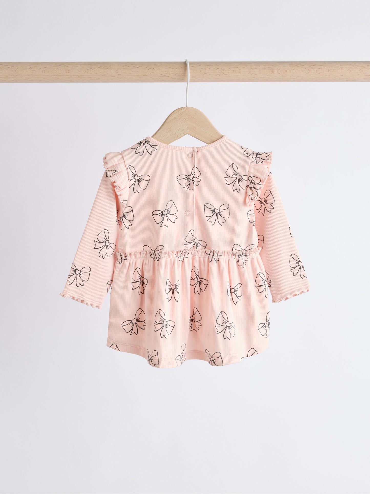 Pink Bow Print Baby Long Sleeve Frill Top And Leggings Set (0mths-2yrs) image 3