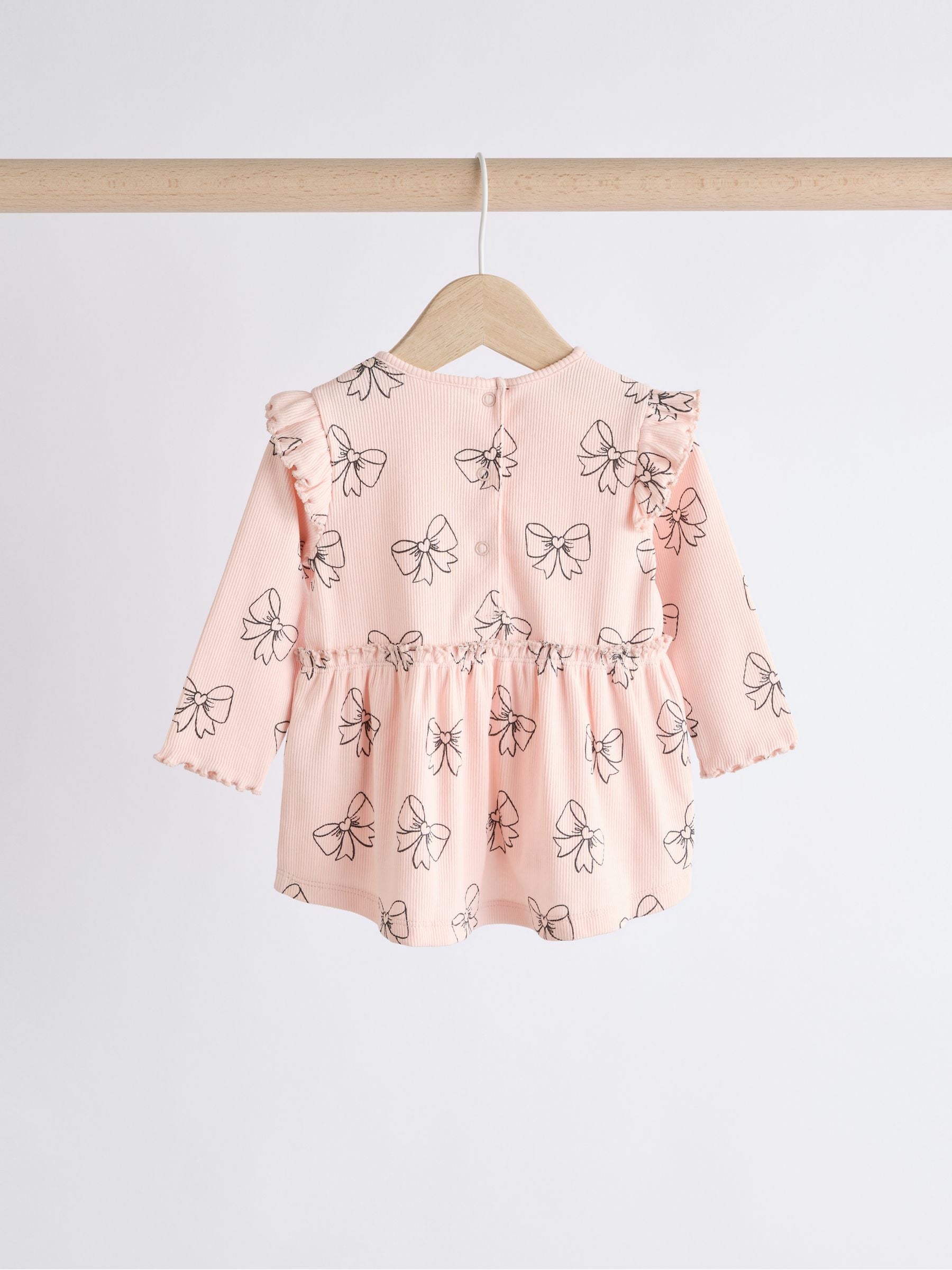 Pink Bow Print Baby Long Sleeve Frill Top And Leggings Set (0mths-2yrs) image 3