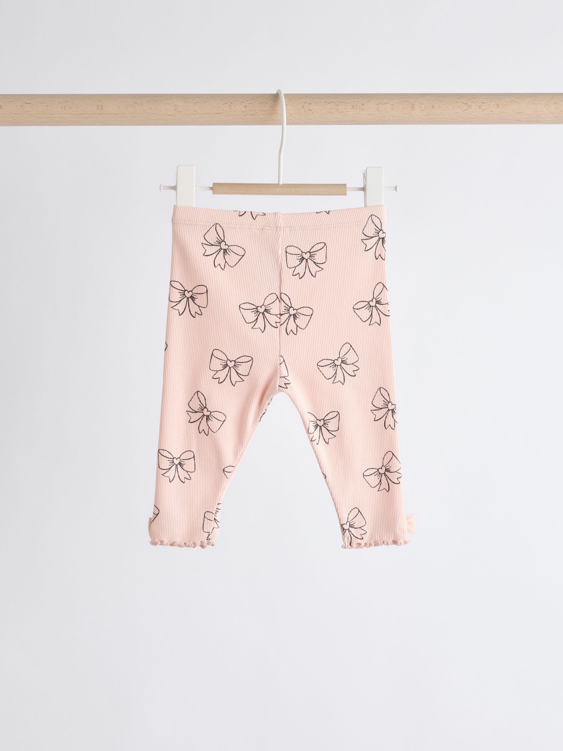 Pink Bow Print Baby Long Sleeve Frill Top And Leggings Set (0mths-2yrs) image 5