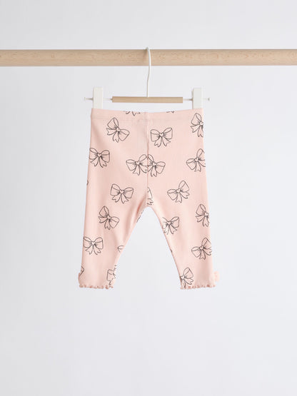Pink Bow Print Baby Long Sleeve Frill Top And Leggings Set (0mths-2yrs) image 5